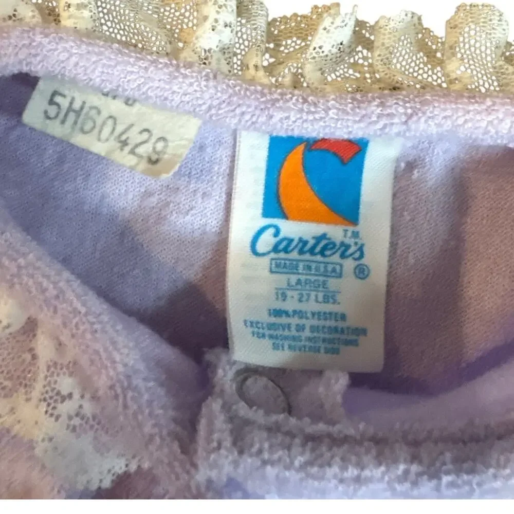 Vintage Baby Carters Baby Girl 6-9M‎ Lavender Footed Terry Sleeper Lace Trim EUC